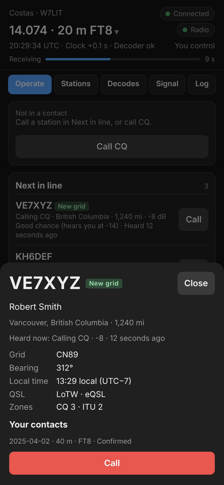 Station details on the phone