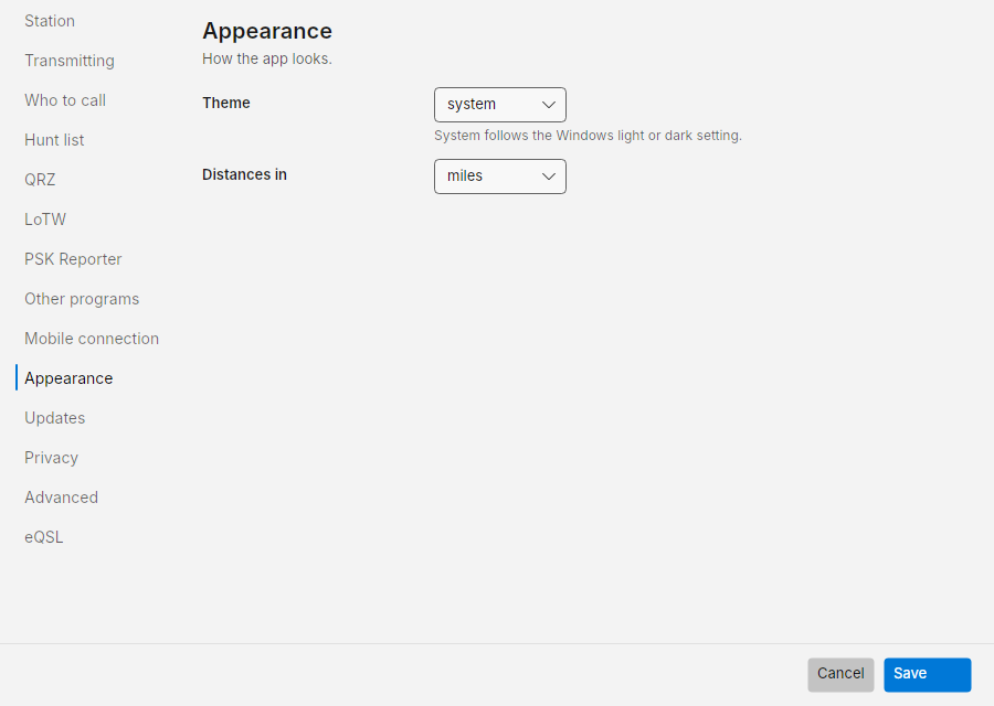 Settings: Appearance