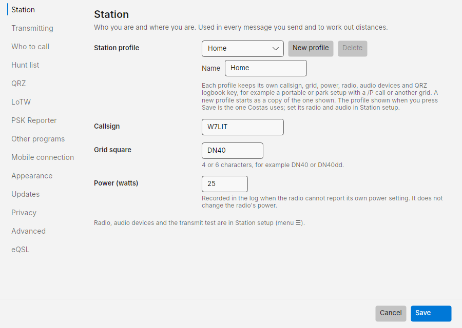 Settings: Station