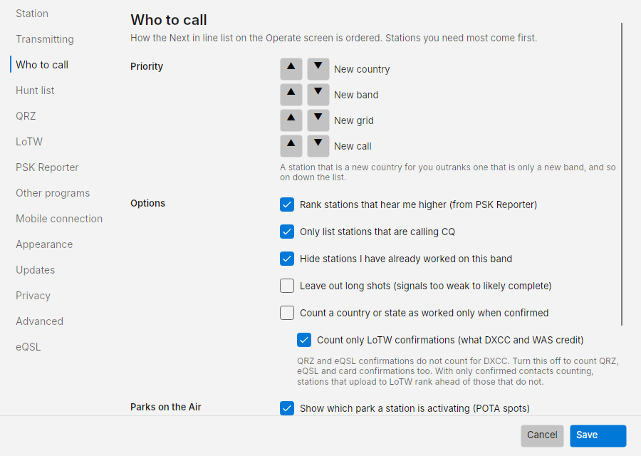 Settings: Who to call