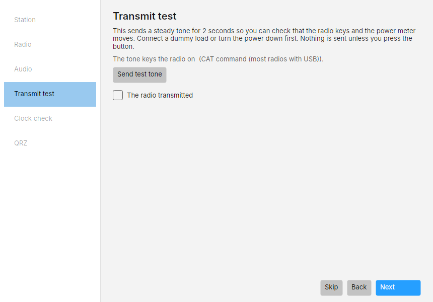 Setup step 4: Transmit test