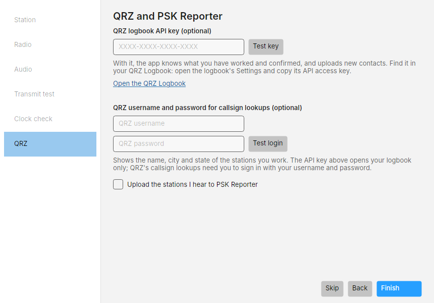 Setup step 6: QRZ and PSK Reporter